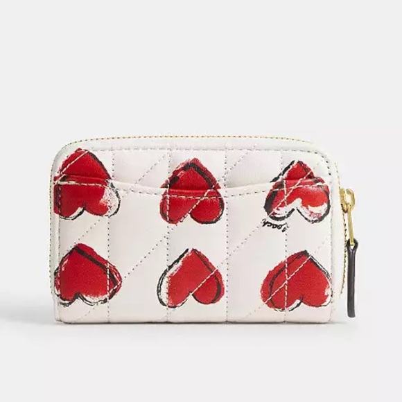 Coach Essential Small Zip Around Card Case With Quilting And Heart Print CBR71 - Picture 2 of 13